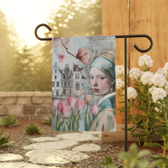 Dutch Tulip Girl Garden Flag & Porch Banner Vintage Floral Art Yard Decor