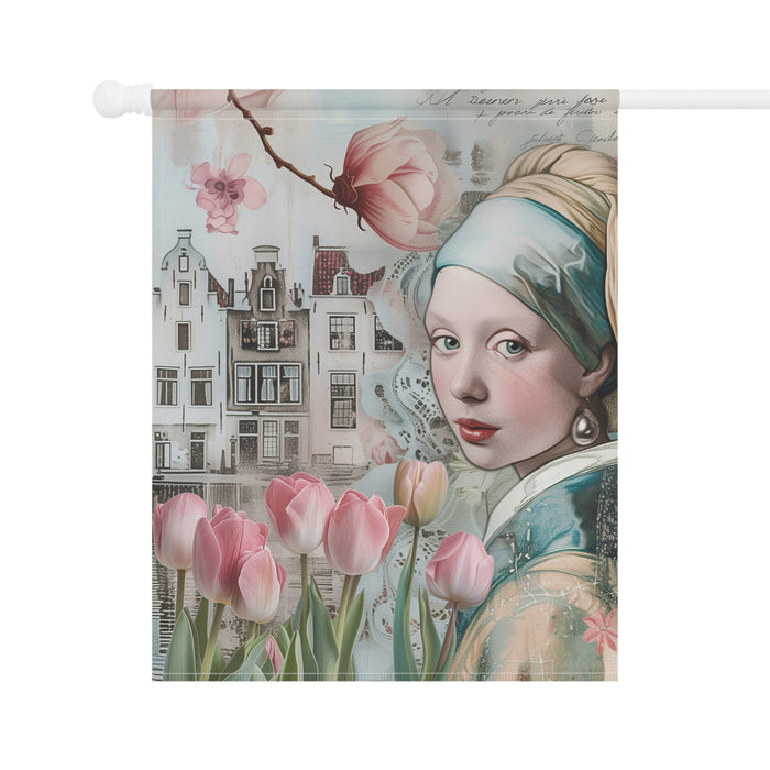 Dutch Tulip Girl Garden Flag & Porch Banner Vintage Floral Art Yard Decor