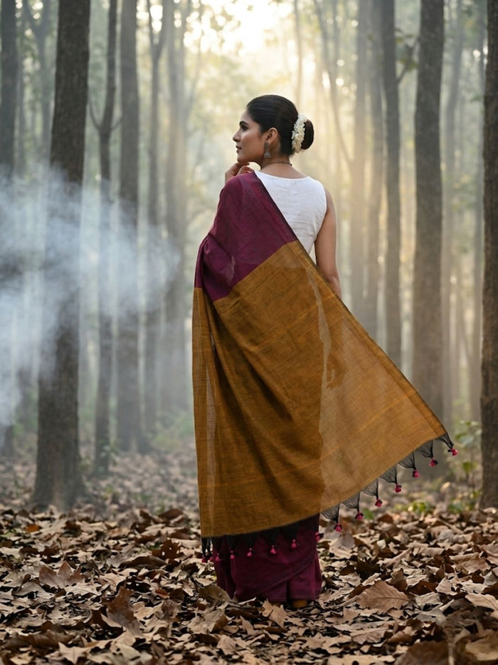 Indiehaat | Hand Dyed Khadi Cotton Saree Red