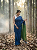 Indiehaat | Hand Dyed Khadi Cotton Saree Blue