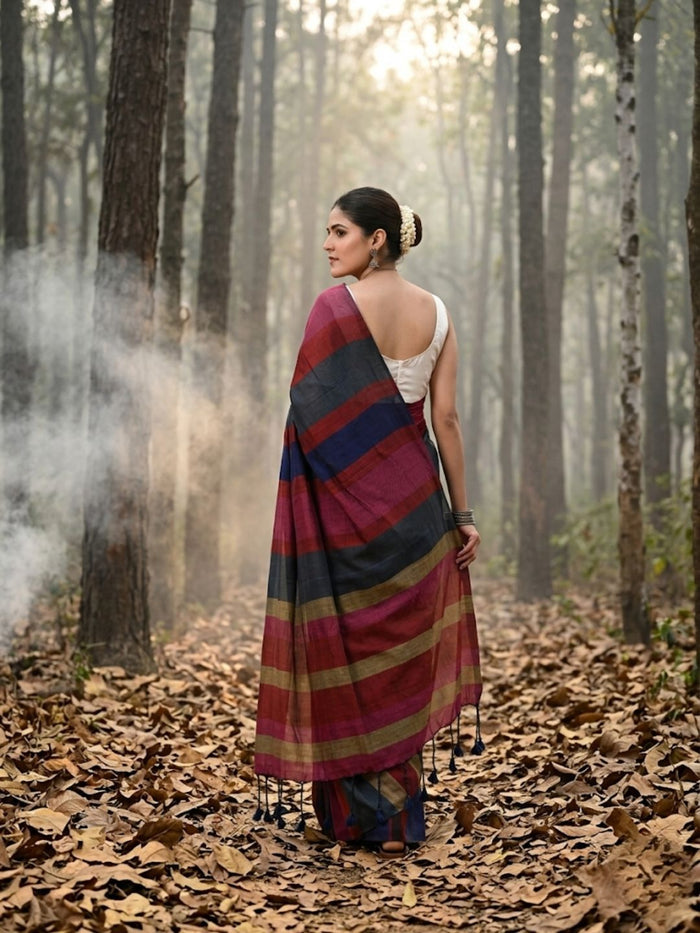 Indiehaat | Hand Dyed Khadi Cotton Saree Multicolor