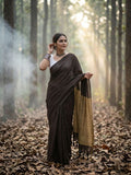 Indiehaat | Hand Dyed Khadi Cotton Saree Brown