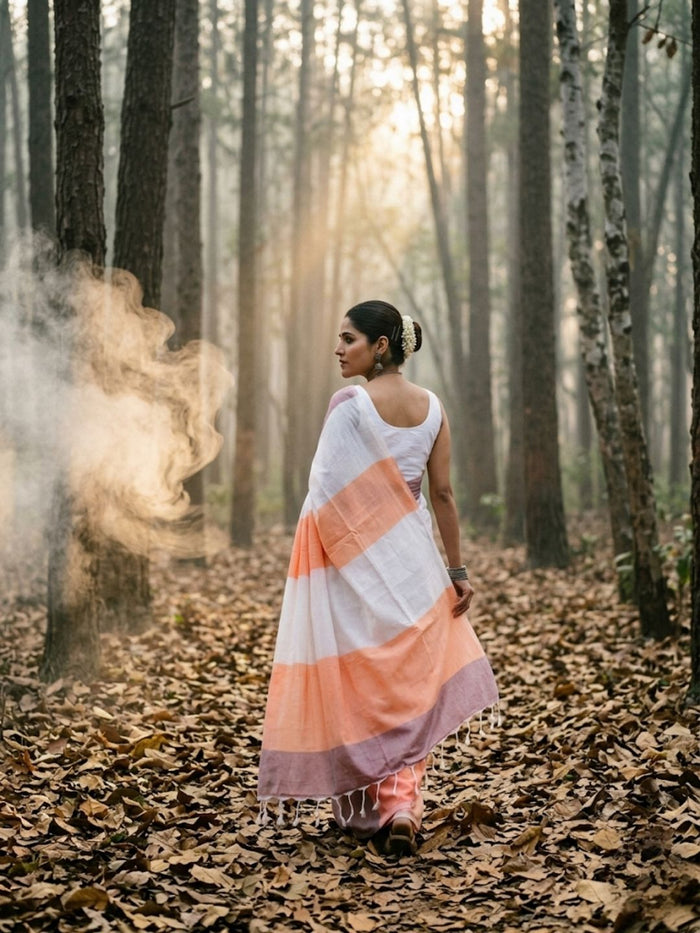 Indiehaat | Hand Dyed Khadi Cotton Saree Multicolor