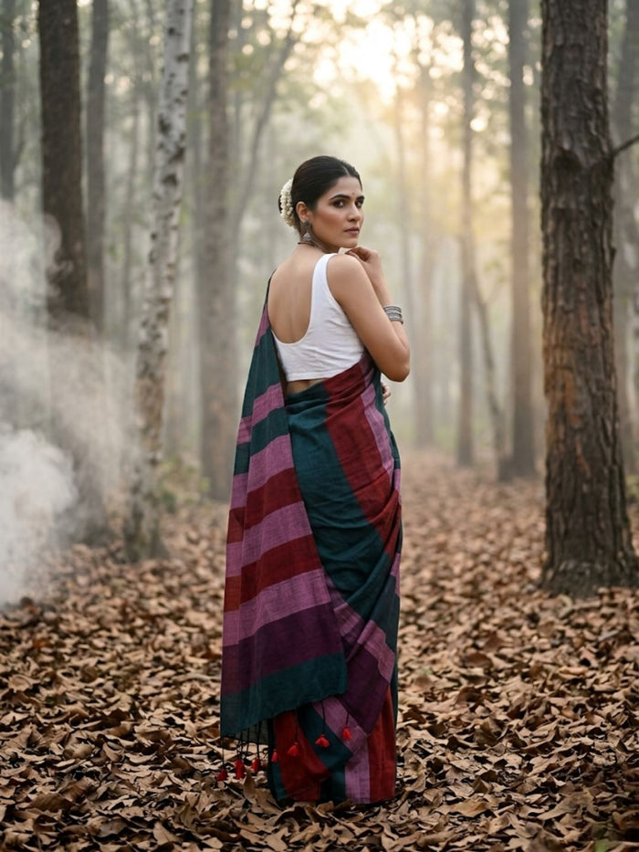 Indiehaat | Hand Dyed Khadi Cotton Saree Multicolor