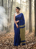 Indiehaat | Hand Dyed Khadi Cotton Saree Blue