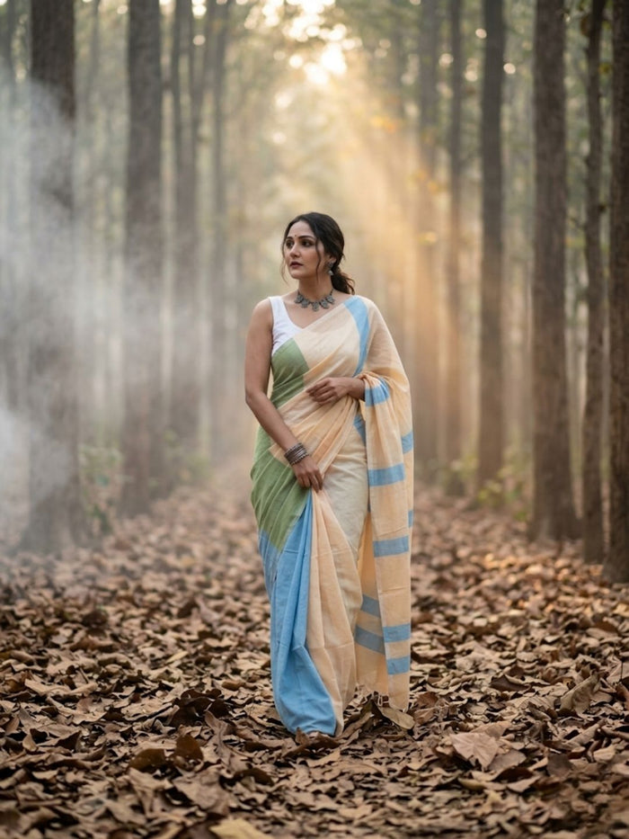 Indiehaat | Hand Dyed Khadi Cotton Saree Multicolor