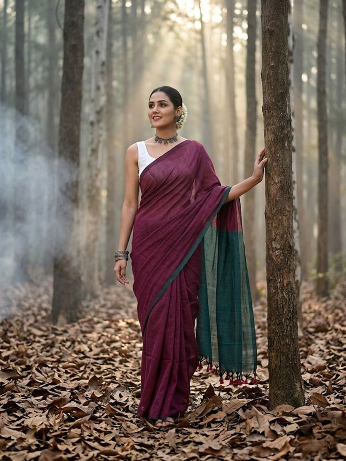 Indiehaat | Hand Dyed Khadi Cotton Saree Red