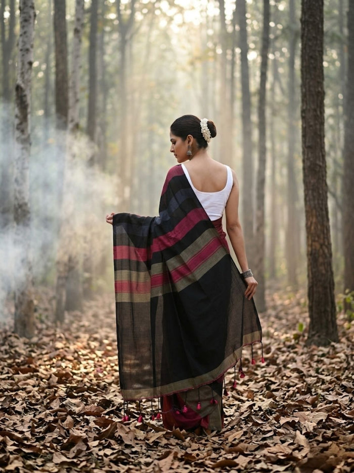 Indiehaat | Hand Dyed Khadi Cotton Saree Multicolor
