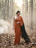 Indiehaat | Hand Dyed Khadi Cotton Saree Orange