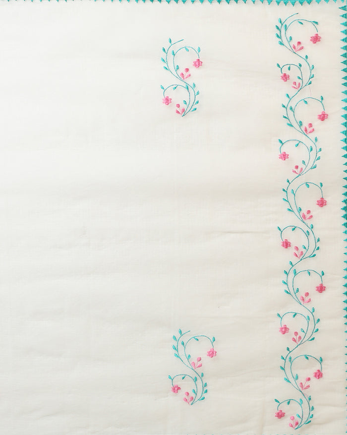 Embroidered Blushing Kota Doria Peach Suit (Top+Dupatta)
