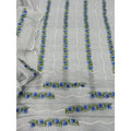 Kota Doria Gray Suit Material Embroidered and Hand Dyed with Dupatta-Indiehaat