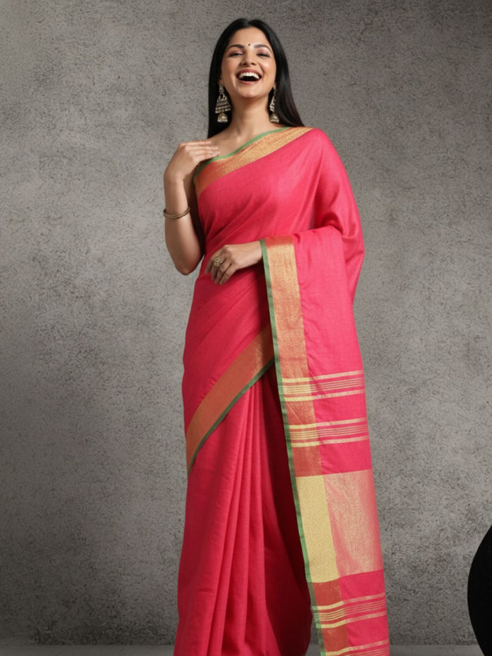 Enigmatic Handwoven Pure Linen Red Saree