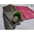 Eri Tussar Striped Black Body Saree with Pink Pallu Blouse-Indiehaat