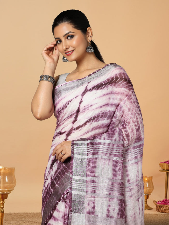 Expressive Linen Shibori Hand Dyed Saree Purple