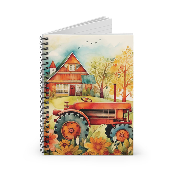 Farmhouse Tractor Spiral Notebook – 6" x 8" Country Life Ruled Journal