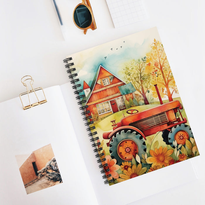 Farmhouse Tractor Spiral Notebook – 6" x 8" Country Life Ruled Journal