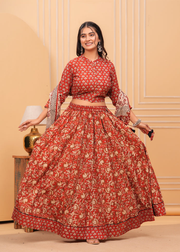 Indiehaat | Blockprinted Red Lehanga Choli Set