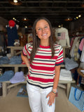 FINAL SALE - Striped Short Sleeve Crochet Knit Top Multi