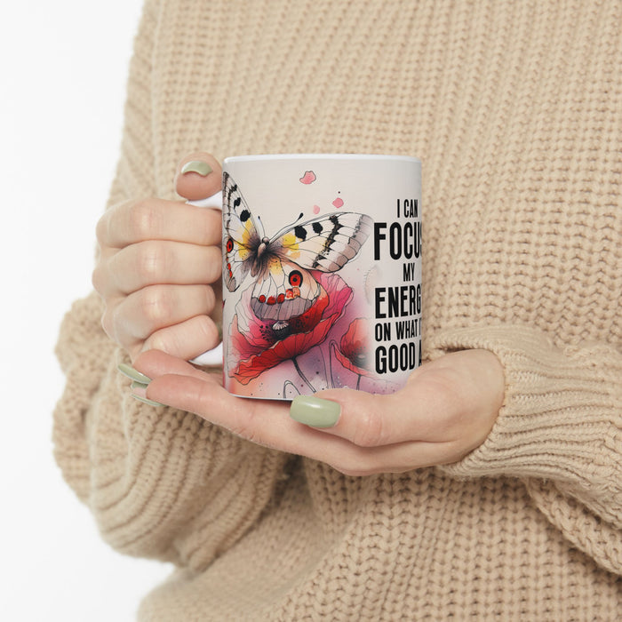 Floral Inspirational Mug – Focus My Energy Coffee Cup Positive Gift for Women