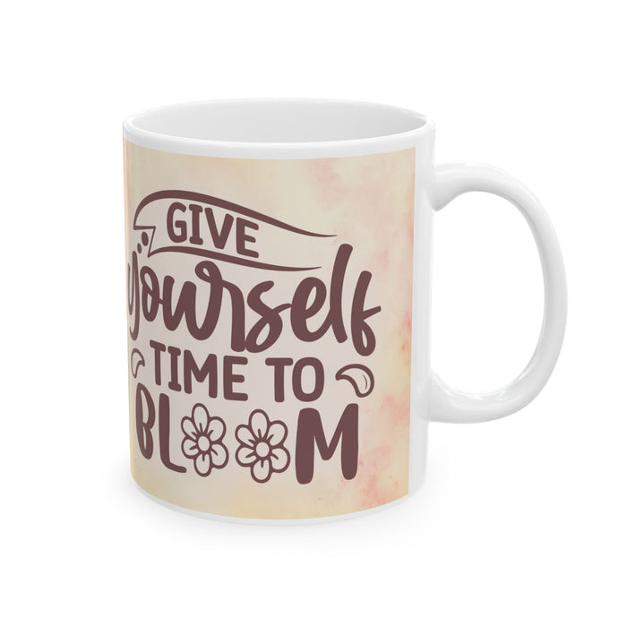 Floral Inspirational Mug – Give Yourself Time to Bloom Coffee Cup Gift for Women