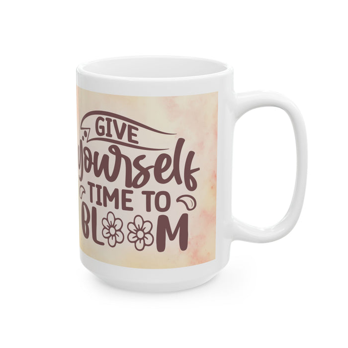 Floral Inspirational Mug – Give Yourself Time to Bloom Coffee Cup Gift for Women