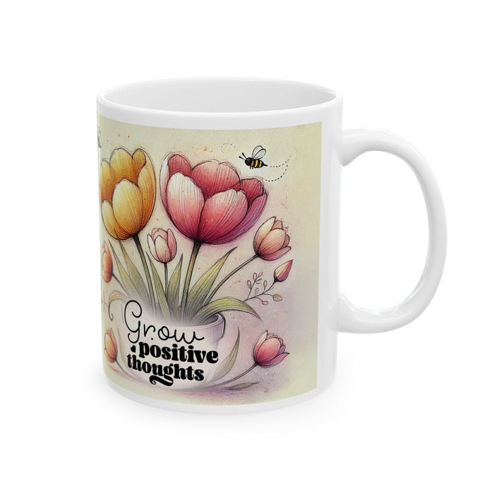 Floral Inspirational Mug – Grow Positive Thoughts Coffee Cup Gift for Women