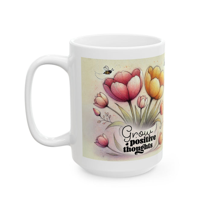 Floral Inspirational Mug – Grow Positive Thoughts Coffee Cup Gift for Women