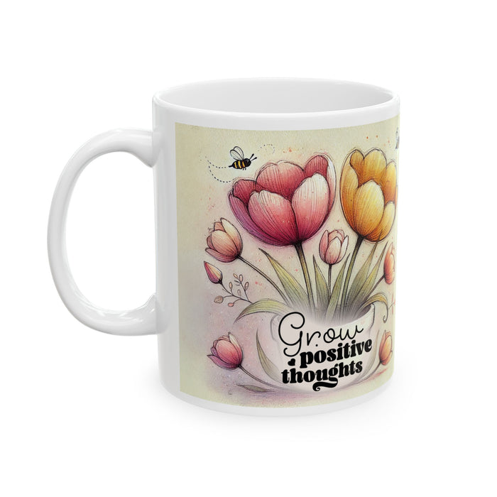 Floral Inspirational Mug – Grow Positive Thoughts Coffee Cup Gift for Women