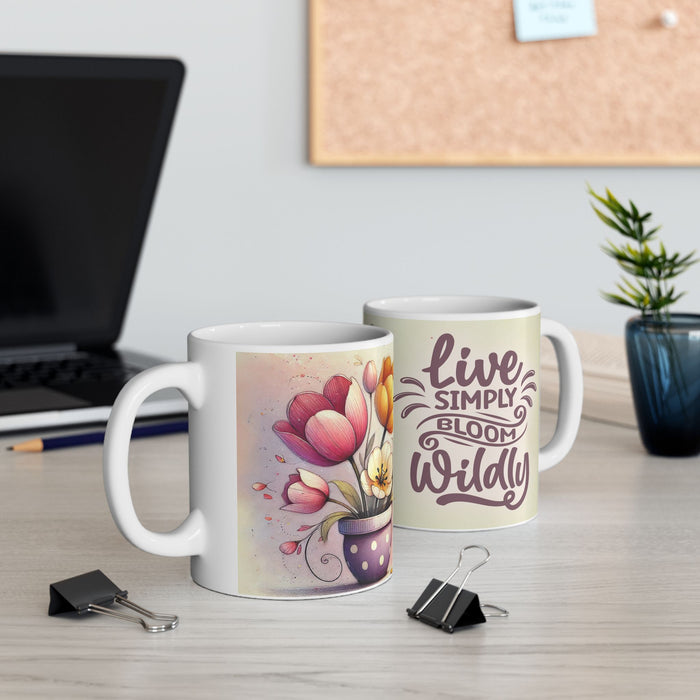 Floral Inspirational Mug – Live Simply Bloom Wildly Coffee Cup Gift for Women
