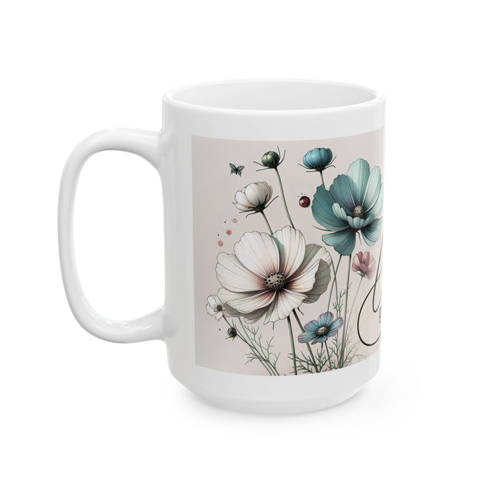 Floral Inspirational Mug – Love Grows Here Coffee Cup Positive Gift for Women