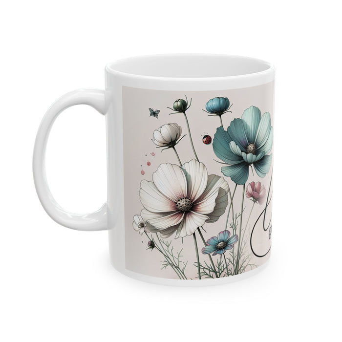 Floral Inspirational Mug – Love Grows Here Coffee Cup Positive Gift for Women