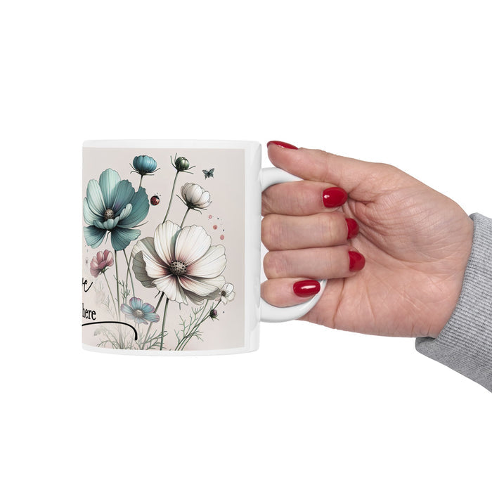Floral Inspirational Mug – Love Grows Here Coffee Cup Positive Gift for Women