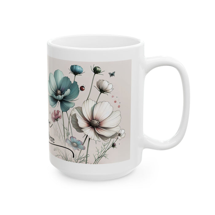 Floral Inspirational Mug – Love Grows Here Coffee Cup Positive Gift for Women