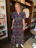 Floral Print Split Neckline Tiered Midi Dress
