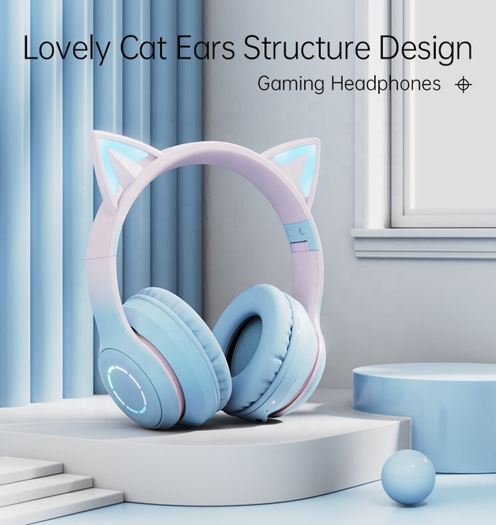 Gamingowe słuchawki Bluetooth z kocimi uszami i podświetleniem RGB 🎧🐱