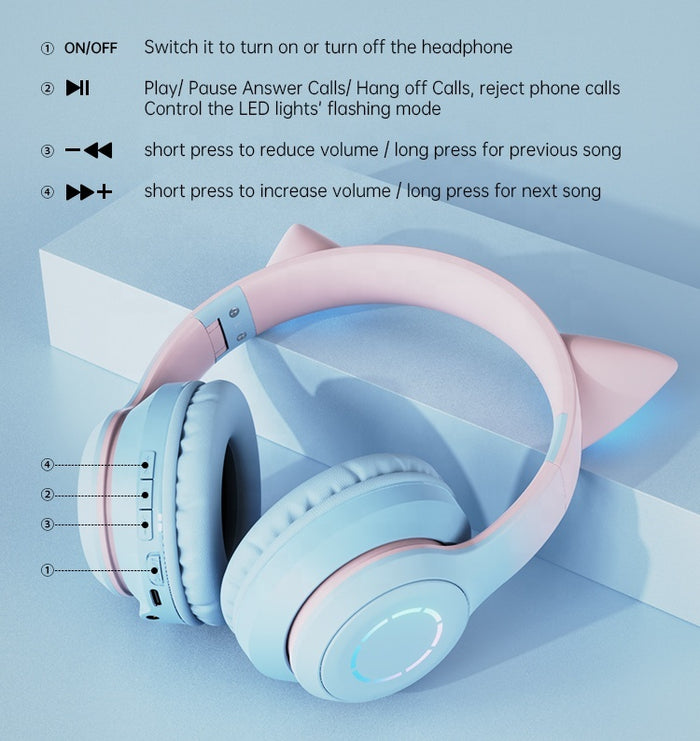 Gamingowe słuchawki Bluetooth z kocimi uszami i podświetleniem RGB 🎧🐱