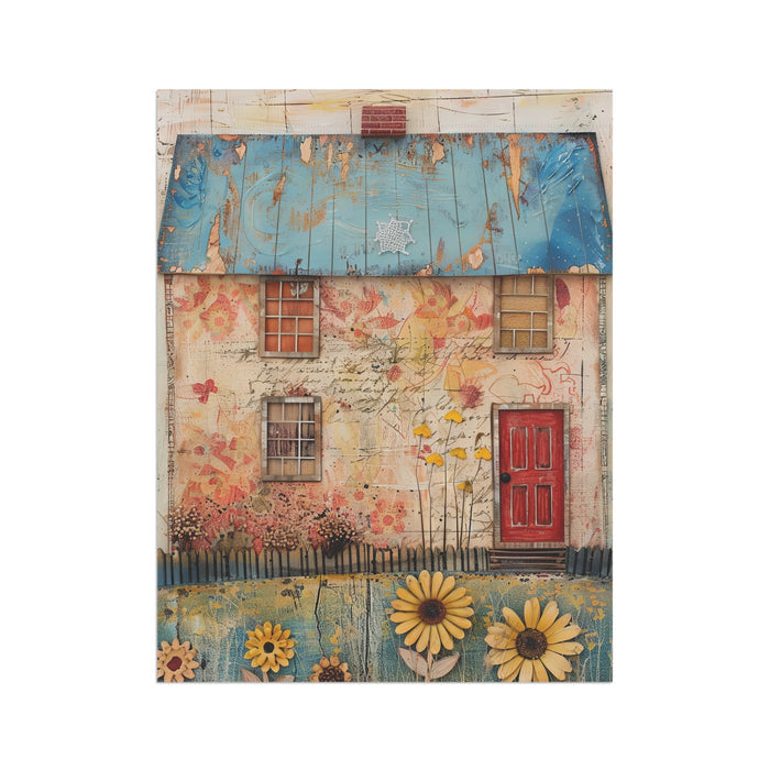 Decorative paper house with floral and rustic design on a white background