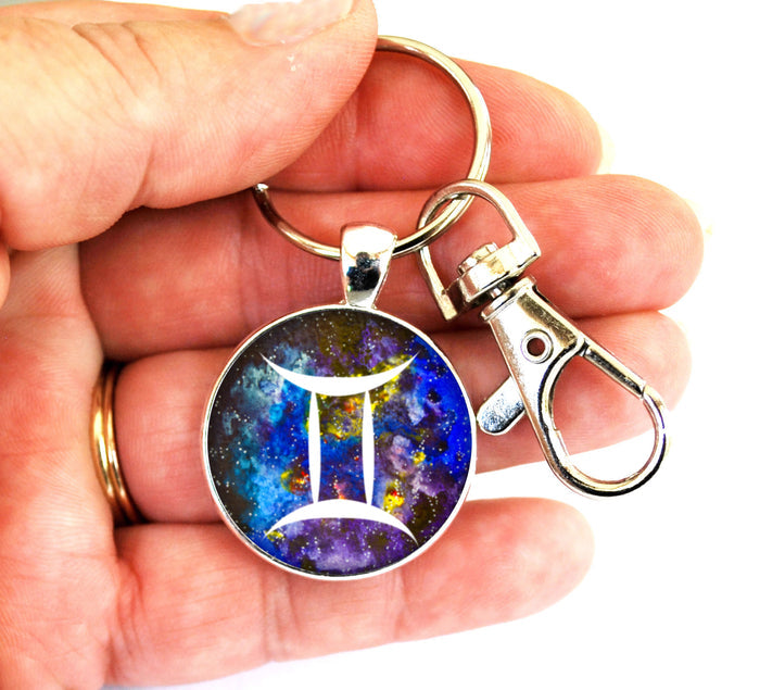 Gemini Zodiac Sign Women's Purse Charm Keychain Handmade Keyrings for Women