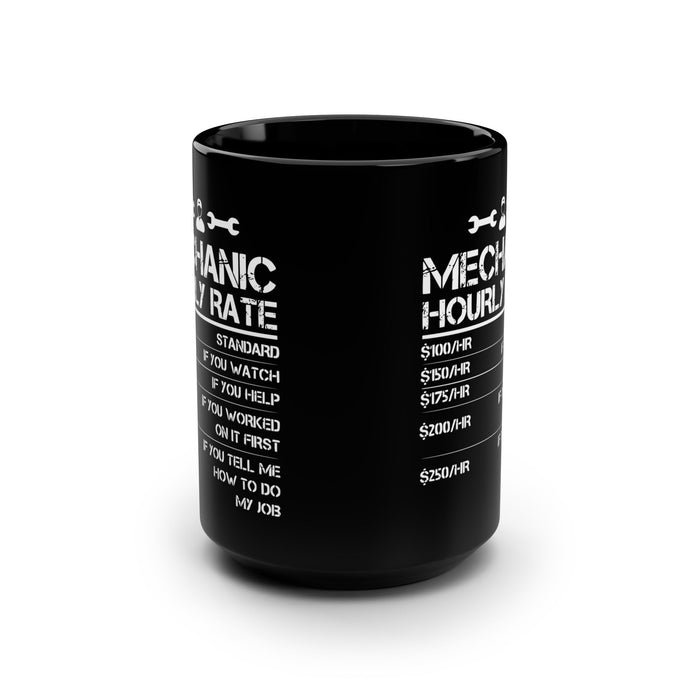 Gift for Gearheads Funny Mechanic Rates Black Hot Rod Coffee Mug, 15oz Guys