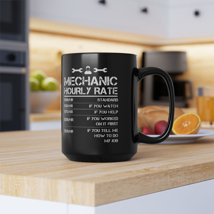 Gift for Gearheads Funny Mechanic Rates Black Hot Rod Coffee Mug, 15oz Guys