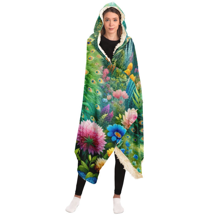 Gifts for Garden Lovers Peacock and Flower Hooded Blanket 4 Sizes 2 Lining Choices