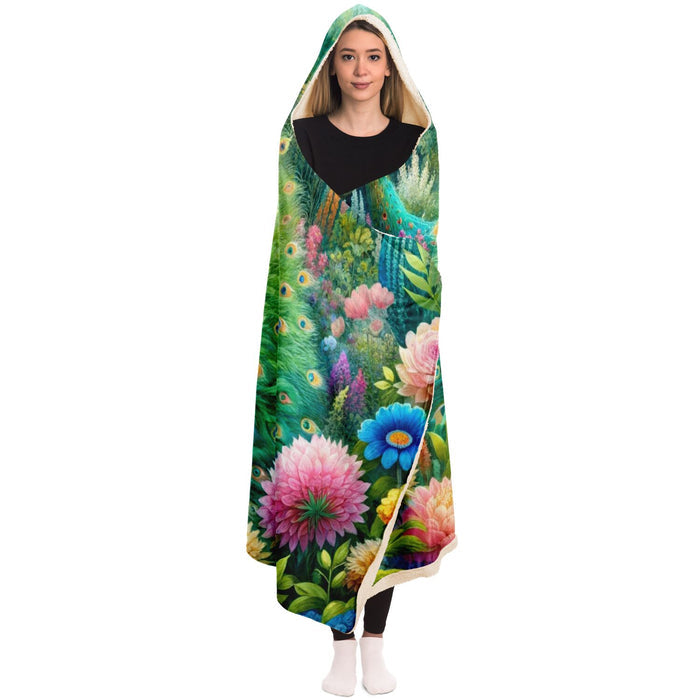 Gifts for Garden Lovers Peacock and Flower Hooded Blanket 4 Sizes 2 Lining Choices