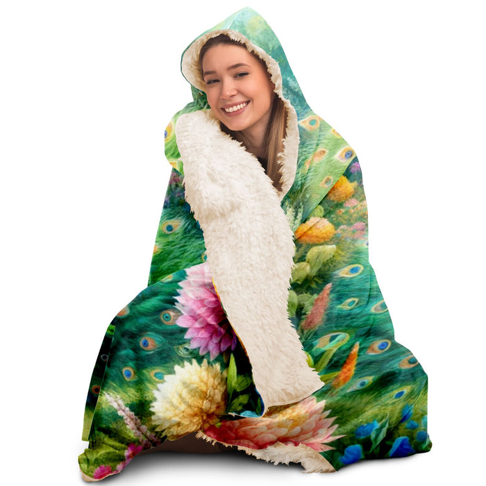 Gifts for Garden Lovers Peacock and Flower Hooded Blanket 4 Sizes 2 Lining Choices