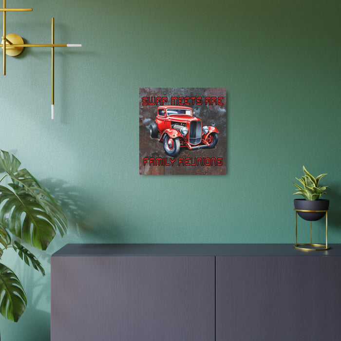 Gifts for Gearheads Hot Rod Swap Meet Metal Art Sign - Indoor Use Aluminum 4 Sizes Square