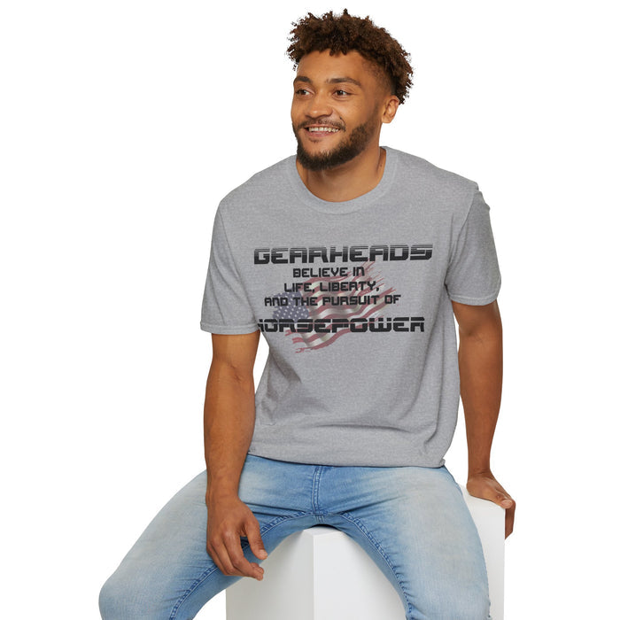 Gifts for Gearheads Pursuit of Horsepower American Flag Unisex Softstyle T-Shirt