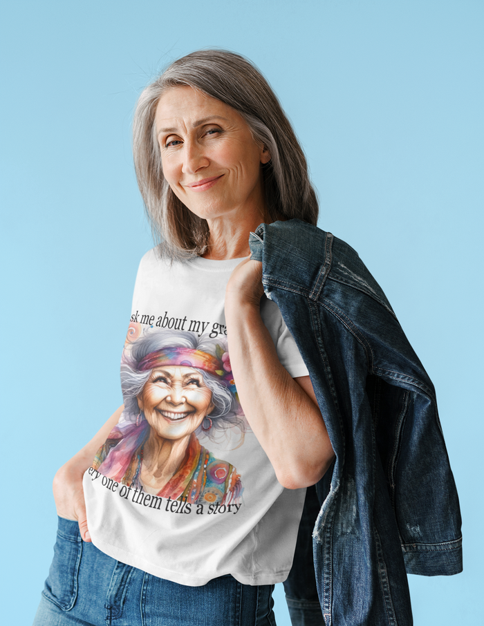 Gifts for Grandma Ask Me About My Gray Hair Unisex Jersey Short Sleeve Tee