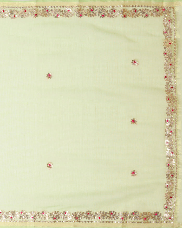Gilded Grace Kota Cotton Gota Patti Green Saree