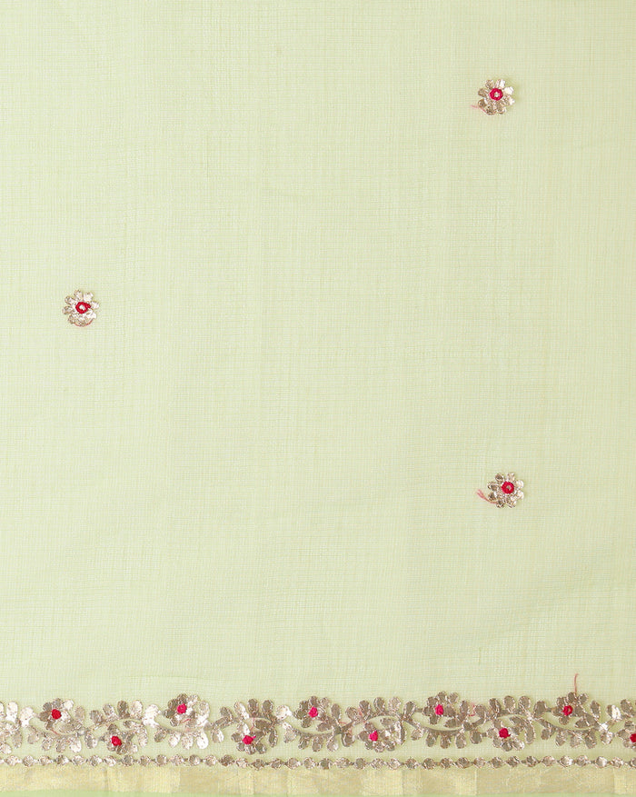 Gilded Grace Kota Cotton Gota Patti Green Saree
