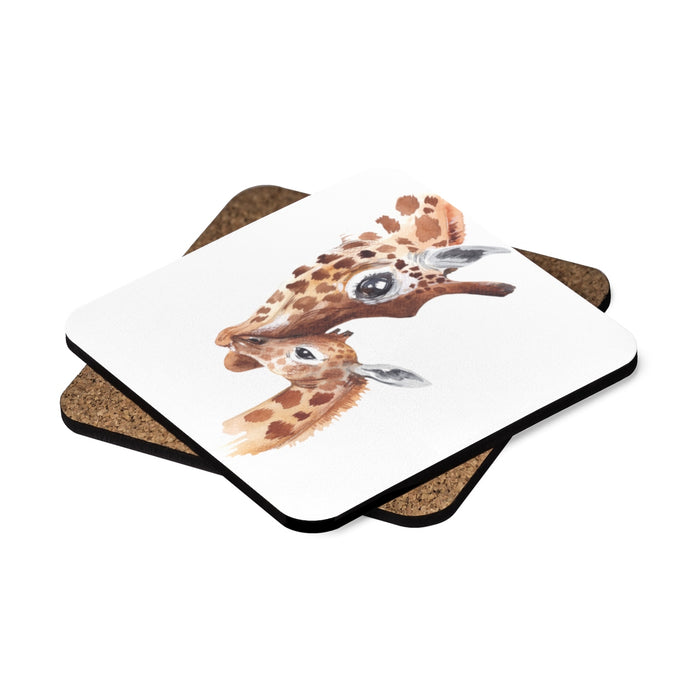 Giraffe Mother and Child Square Hardboard Coaster Set - 4pcs