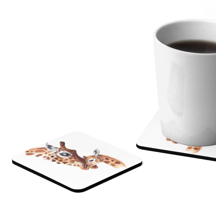 Giraffe Mother and Child Square Hardboard Coaster Set - 4pcs